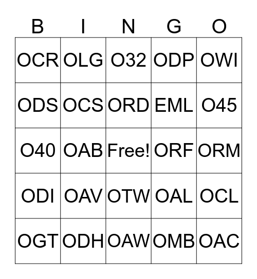DRCD Inquiry Code Bingo Card