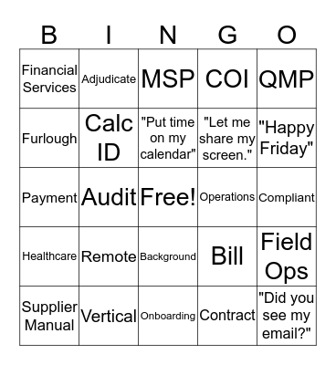 Friday Bingo Card