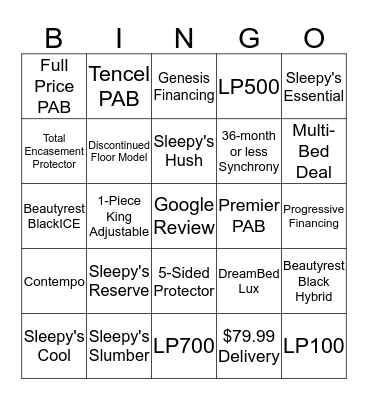 Gold Star Bingo Card