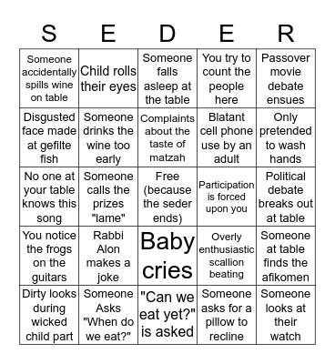 Passover Bingo Card