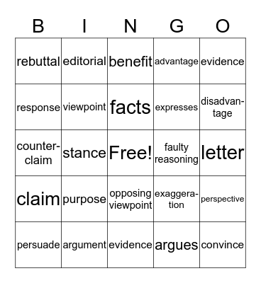 Persuasive Bingo Card