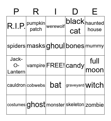 Halloween PRIDE Bingo! Bingo Card