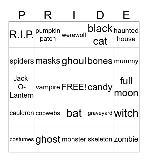 Halloween PRIDE Bingo! Bingo Card