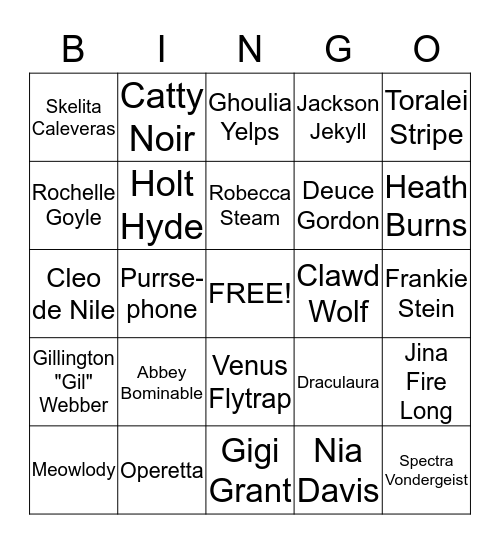 Nia's 10th Birthday Monsterade Ball Bingo Card