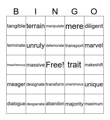 ISEE wordlist 5 Bingo Card