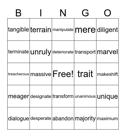 ISEE wordlist 5 Bingo Card