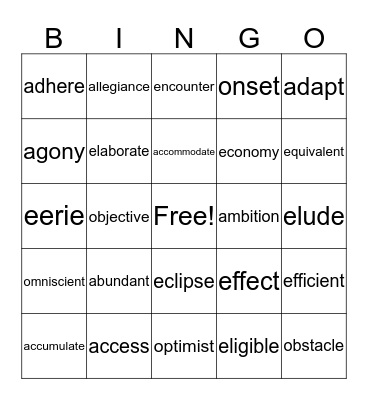ISEE wordlist 6 Bingo Card