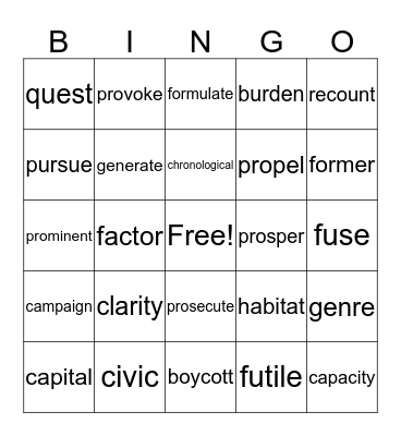 ISEE word list 8 Bingo Card