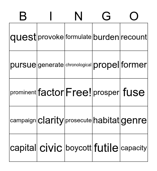 ISEE word list 8 Bingo Card