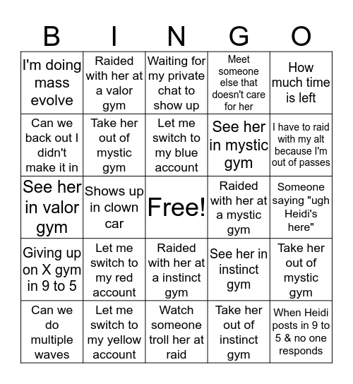 Heidi Bingo Card