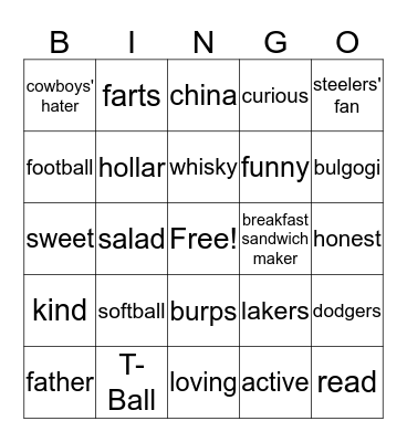 when I say DADDY, what do you think of... Bingo Card