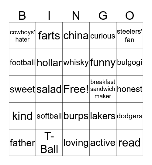 when I say DADDY, what do you think of... Bingo Card