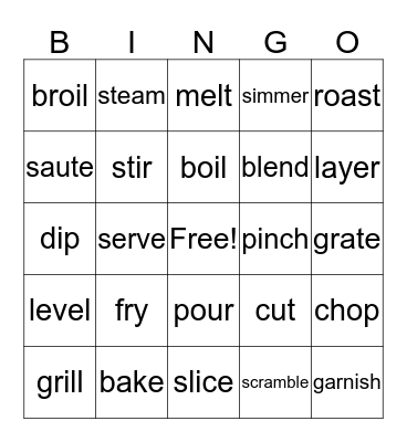 Cooking Verbs Bingo Card