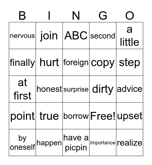 Untitled Bingo Card