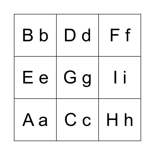 Alphabet Bingo (A-I) Bingo Card