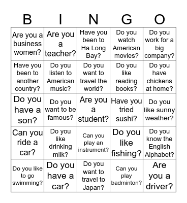 Find the person Bingo Card