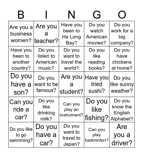 Find the person Bingo Card
