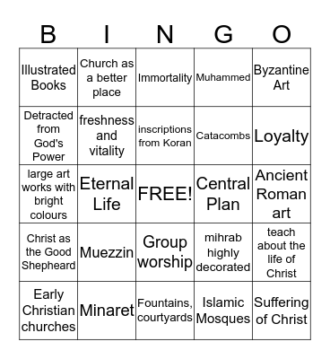 Chapter 13 Art History Bingo Card