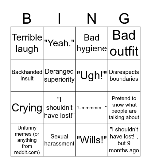 Adam Palmer Bingo Card