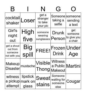 Pub Crawl Bingo Card