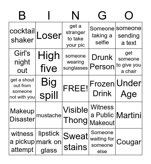 Pub Crawl Bingo Card