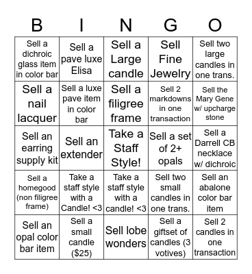 Candle Bingo (Friday 3/30 - Wed. 4/4) Bingo Card