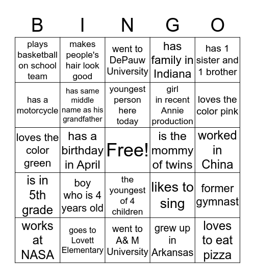 Find and Sign Bingo Card