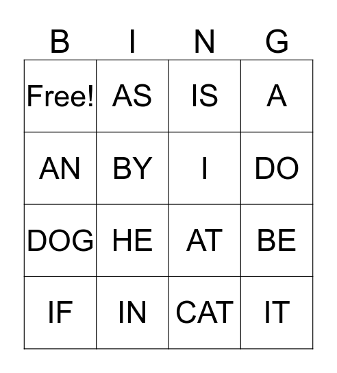KENDALL SIGHT WORD BINGO Card
