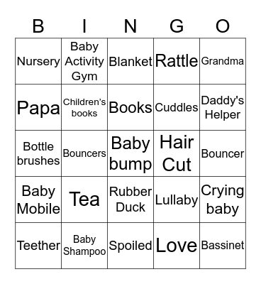 Baby Shower Bingo Card