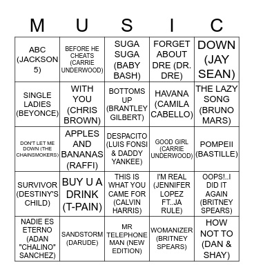 MUSIC BINGO Card