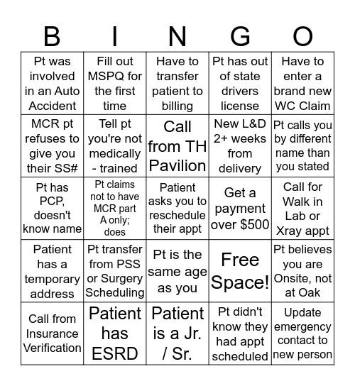 Service Access Week - Patient Encounter Bingo! Bingo Card