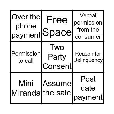 Call Progression Bingo Card