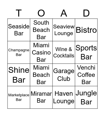 ToaD Bar Bingo Card