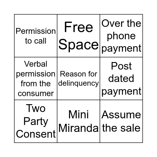 Call Progression Bingo Card