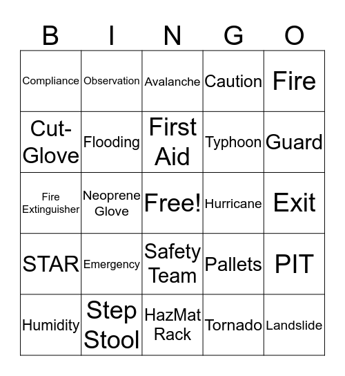 Safety Bingo Card