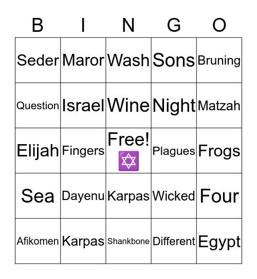 PASSOVER BINGO Card