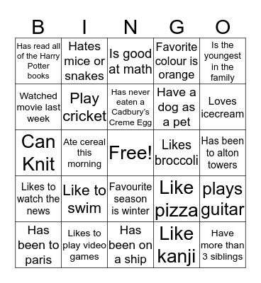 Untitled Bingo Card