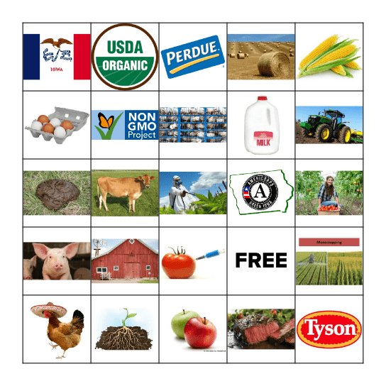 Farm Recycling Bingo Card