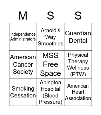 MSS Health Fair Bingo Card