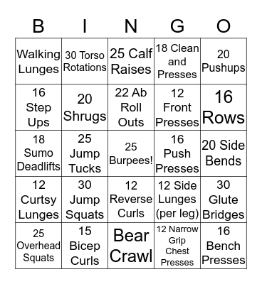 Barbell Bingo Card