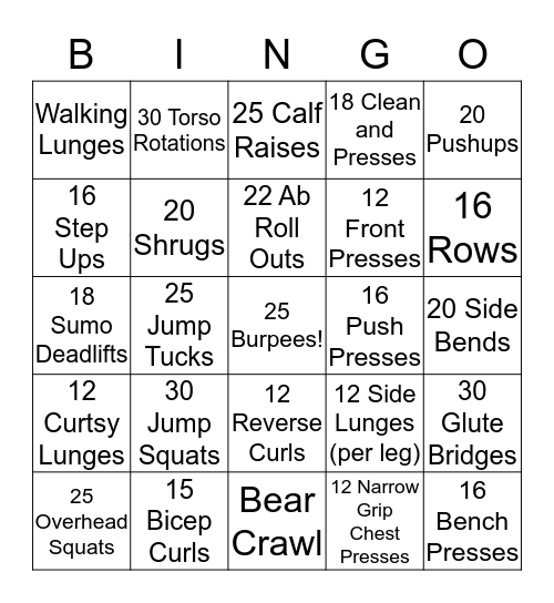 Barbell Bingo Card