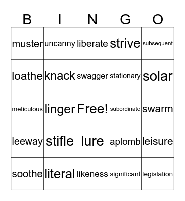 ISEE wordlist one Bingo Card