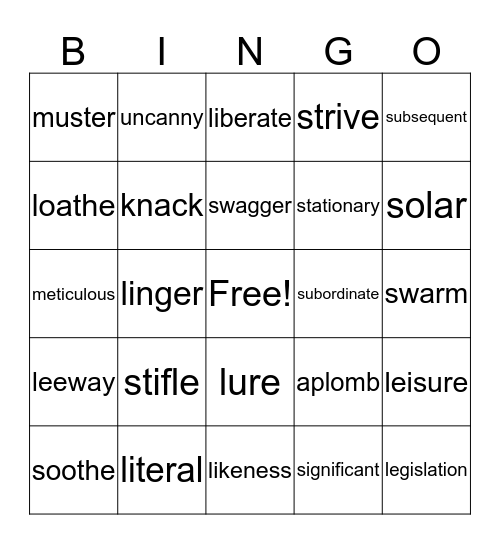 ISEE wordlist one Bingo Card