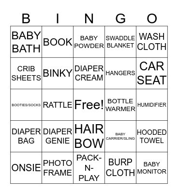 Baby Gift Bingo! Bingo Card