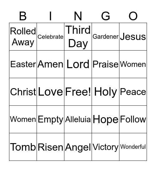 Resurrection Bingo Card