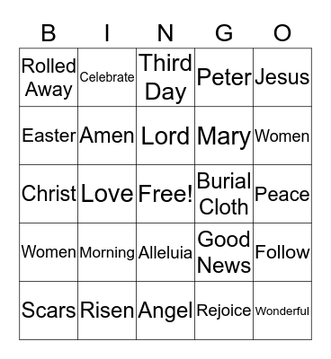 Resurrection Bingo Card
