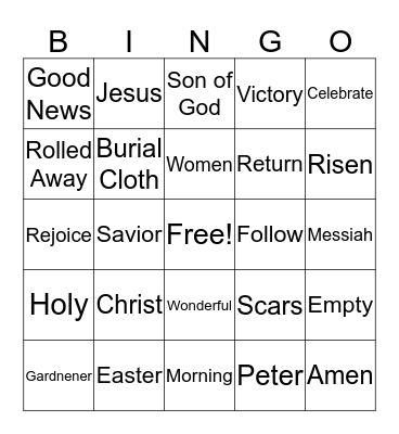 Resurrection Bingo Card