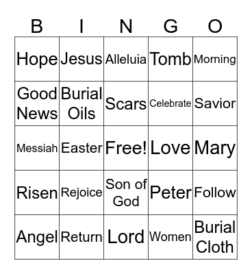 Resurrection Bingo Card