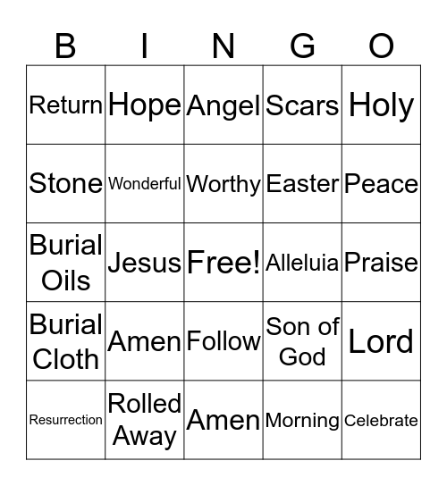 Resurrection Bingo Card