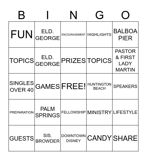 SINGLE BINGO Card